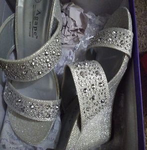 Silver rhinestone wedges